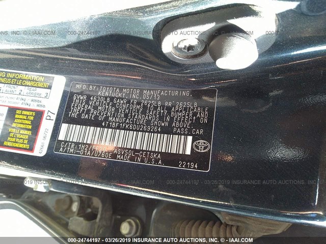 4T1BF1FK6DU269264 - 2013 TOYOTA CAMRY L/SE/LE/XLE GRAY photo 9