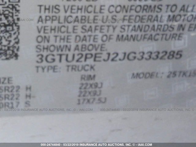 3GTU2PEJ2JG333285 - 2018 GMC SIERRA K1500 DENALI SILVER photo 9