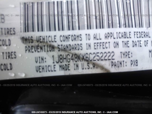 1J8HG48KX6C252222 - 2006 JEEP COMMANDER შავი ფოტო 9