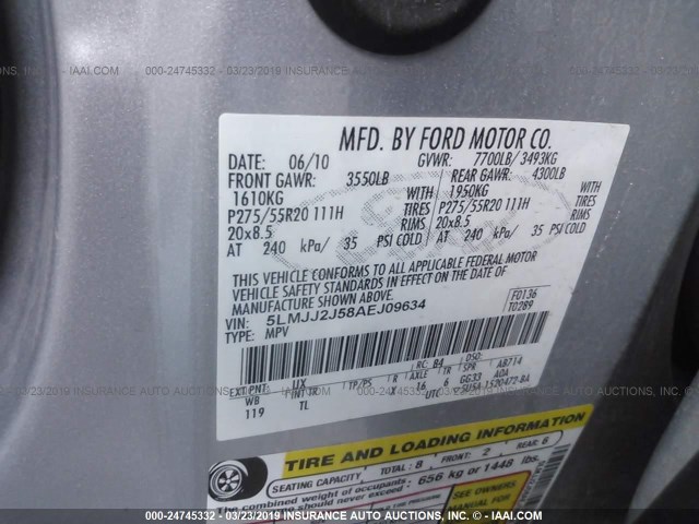 5LMJJ2J58AEJ09634 - 2010 LINCOLN NAVIGATOR Gümüş foto 9