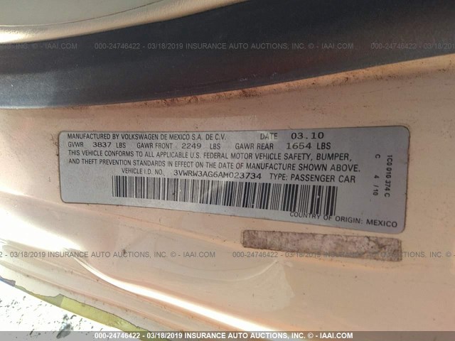 3VWRW3AG6AM023734 - 2010 VOLKSWAGEN NEW BEETLE Ağ foto 9