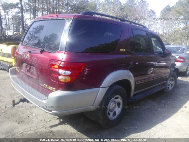 5TDBT44A21S000686 - 2001 TOYOTA SEQUOIA SR5 MAROON photo 4