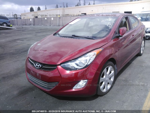 KMHDH4AE8CU471964 - 2012 HYUNDAI ELANTRA GLS/LIMITED RED photo 2