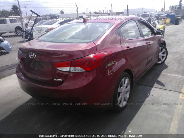 KMHDH4AE8CU471964 - 2012 HYUNDAI ELANTRA GLS/LIMITED RED photo 4