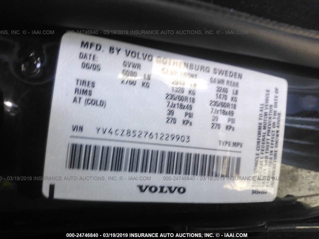 YV4CZ852761229903 - 2006 VOLVO XC90 V8 BLACK photo 9