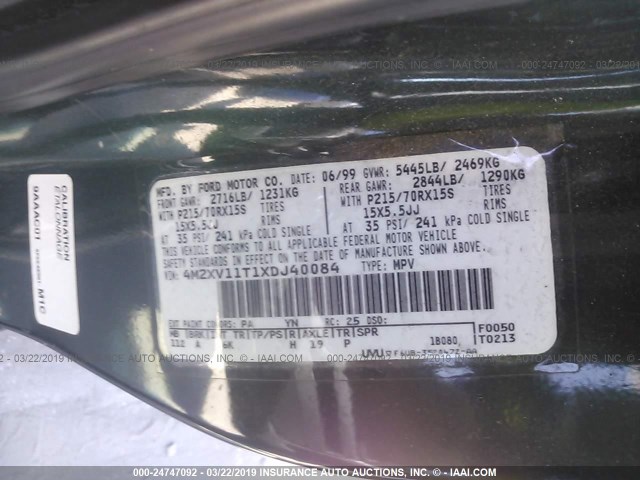 4M2XV11T1XDJ40084 - 1999 MERCURY VILLAGER GREEN photo 9