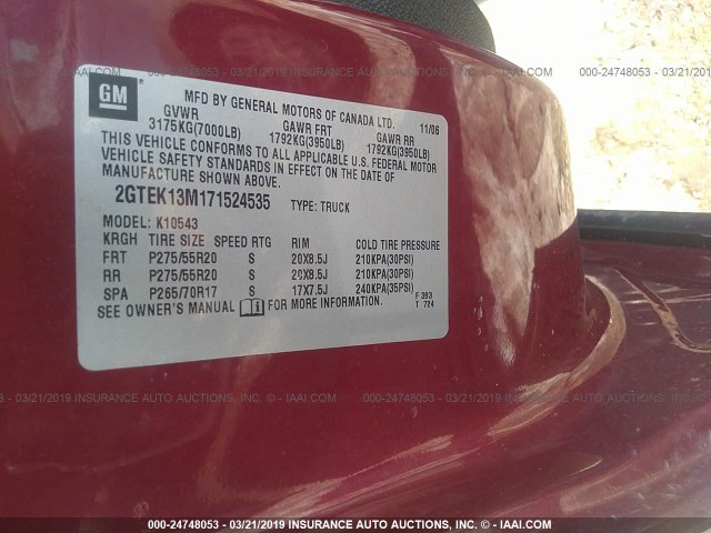 2GTEK13M171524535 - 2007 GMC NEW SIERRA K1500 RED photo 9