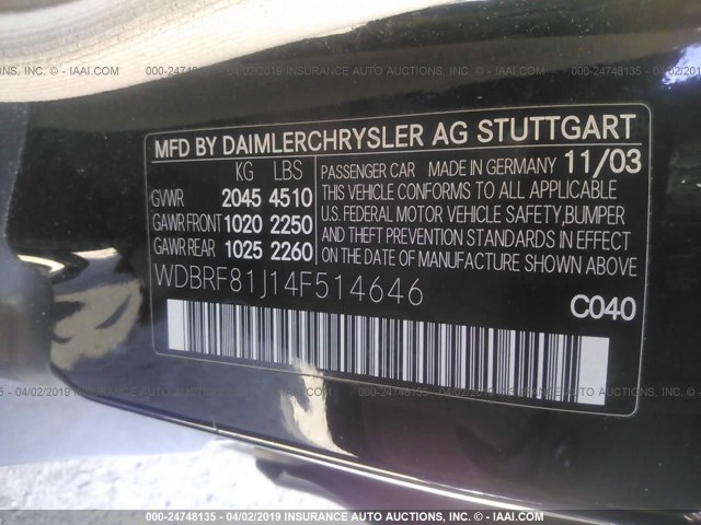 WDBRF81J14F514646 - 2004 MERCEDES-BENZ C 240 4MATIC BLACK photo 9