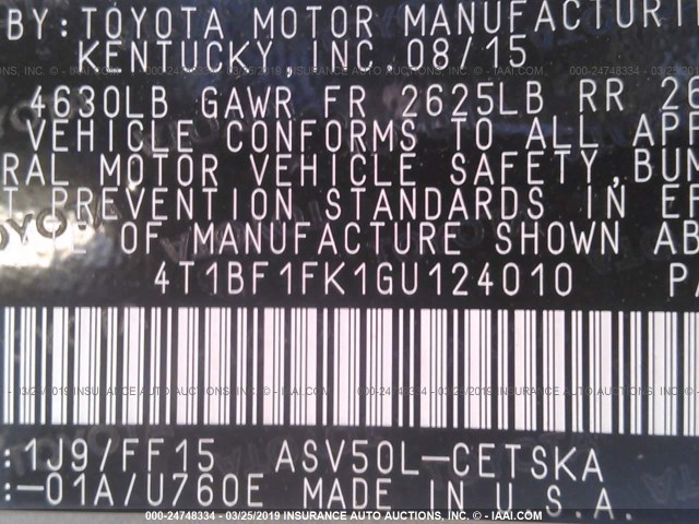 4T1BF1FK1GU124010 - 2016 TOYOTA CAMRY LE/XLE/SE/XSE SILVER photo 9