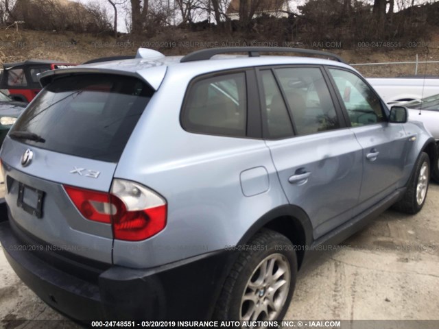 WBXPA73474WB29722 - 2004 BMW X3 2.5I Light Blue photo 4