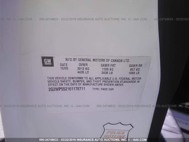 2G2WP552161178711 - 2006 PONTIAC GRAND PRIX WHITE photo 9