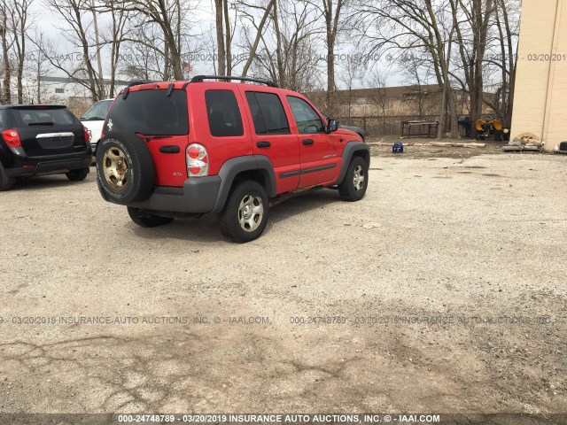 1J4GL48K73W734391 - 2003 JEEP LIBERTY SPORT/FREEDOM RED photo 4