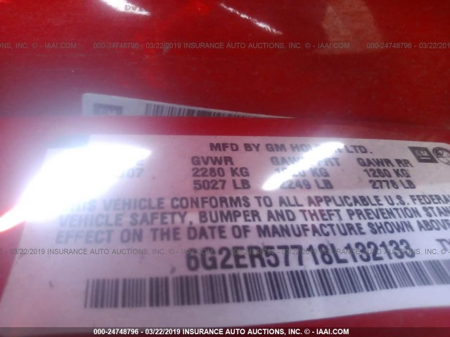 6G2ER57718L132133 - 2008 PONTIAC G8 RED photo 9