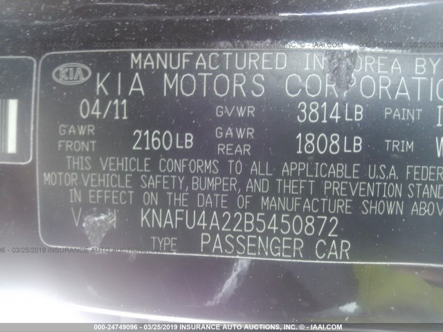 KNAFU4A22B5450872 - 2011 KIA FORTE EX MAROON photo 9