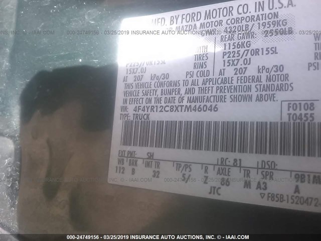 4F4YR12C8XTM46046 - 1999 MAZDA B2500 GREEN photo 9