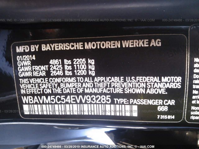 WBAVM5C54EVV93285 - 2014 BMW X1 XDRIVE35I BLACK photo 9