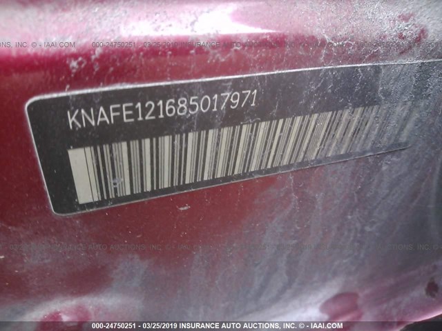 KNAFE121685017971 - 2008 KIA SPECTRA EX/LX/SX MAROON photo 9