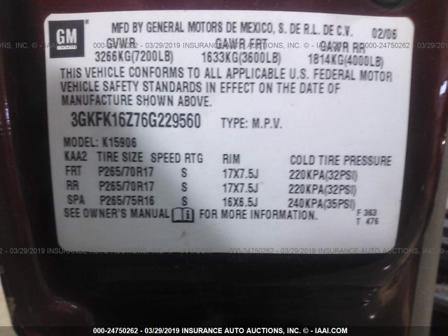 3GKFK16Z76G229560 - 2006 GMC YUKON XL K1500 MAROON photo 9