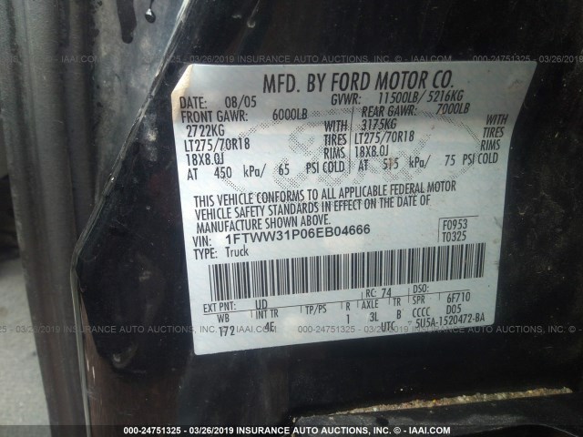 1FTWW31P06EB04666 - 2006 FORD F350 SRW SUPER DUTY BLACK photo 10