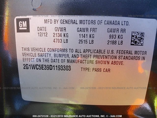 2G1WC5E39D1193303 - 2013 CHEVROLET IMPALA LTZ GRAY photo 9