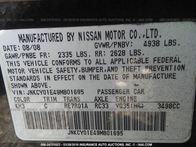 JNKCY01E49M801695 - 2009 INFINITI M35 SPORT BLACK photo 9