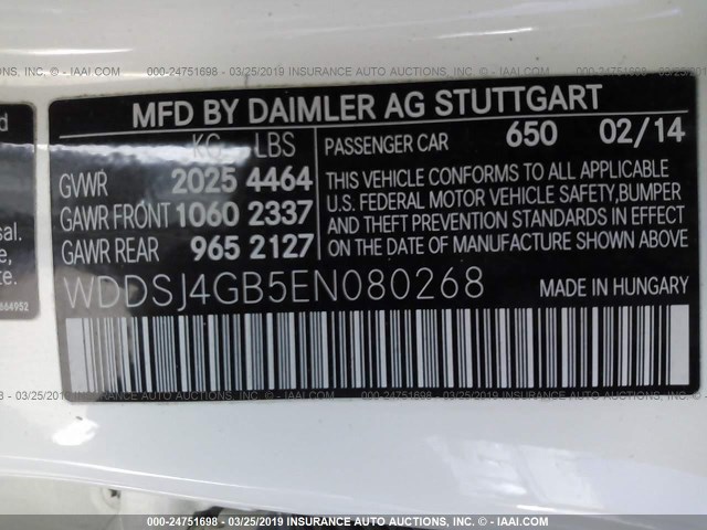 WDDSJ4GB5EN080268 - 2014 MERCEDES-BENZ CLA 250 4MATIC WHITE photo 9