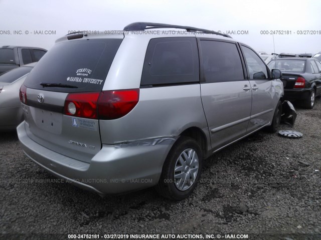 5TDZK23C37S057626 - 2007 TOYOTA SIENNA CE/LE SILVER photo 4