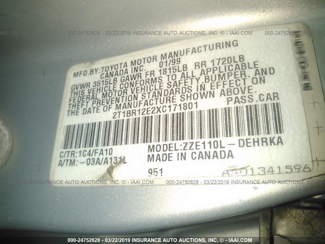 2T1BR12E2XC171801 - 1999 TOYOTA COROLLA VE/CE/LE 米色 照片 9