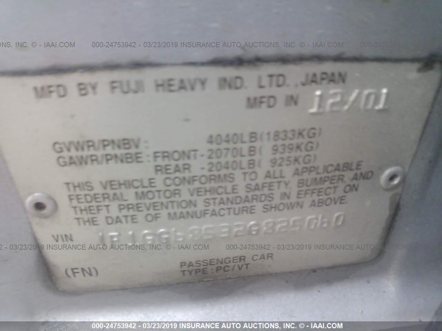 JF1GG68532G825060 - 2002 SUBARU IMPREZA OUTBACK SPORT SILVER photo 9