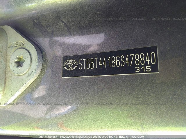 5TBBT44186S478840 - 2006 TOYOTA TUNDRA ACCESS CAB SR5 GRAY photo 9