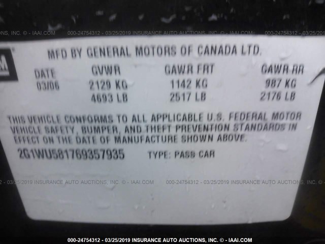 2G1WU581769357935 - 2006 CHEVROLET IMPALA LTZ BLACK photo 9