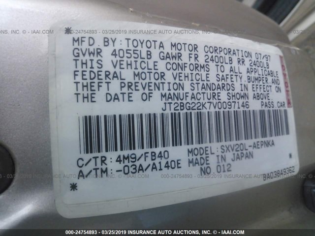 JT2BG22K7V0097146 - 1997 TOYOTA CAMRY LE/XLE Braun Foto 9