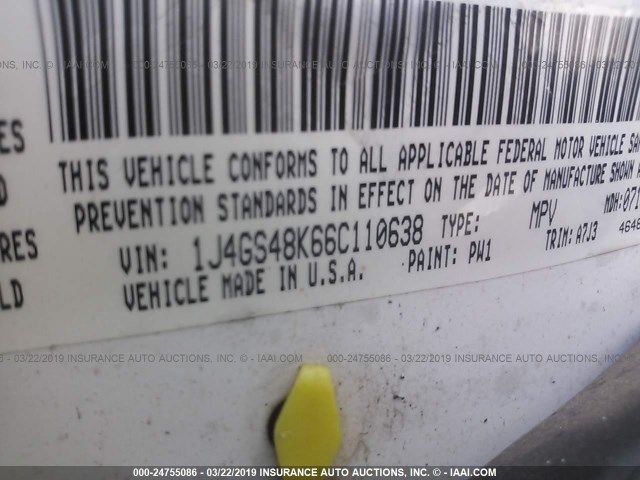 1J4GS48K66C110638 - 2006 JEEP GRAND CHEROKEE LAREDO/COLUMBIA/FREEDOM 白色 照片 9