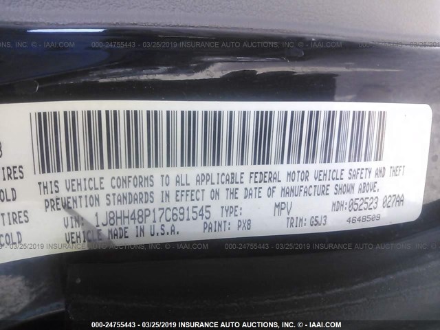 1J8HH48P17C691545 - 2007 JEEP COMMANDER BLACK photo 9