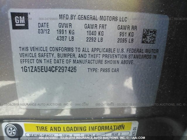 1G1ZA5EU4CF297426 - 2012 CHEVROLET MALIBU LS GRAY photo 9