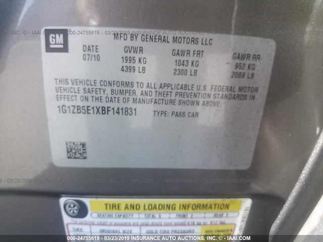 1G1ZB5E1XBF141831 - 2011 CHEVROLET MALIBU LS TAN photo 9