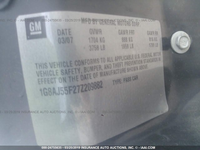 1G8AJ55F27Z209882 - 2007 SATURN ION LEVEL 2 白色 照片 9