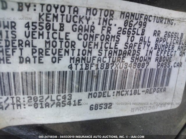 4T1BF18B7XU348007 - 1999 TOYOTA AVALON XL/XLS BLACK photo 9