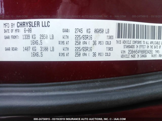 2D8HN54P08R834281 - 2008 DODGE GRAND CARAVAN SXT BURGUNDY photo 9