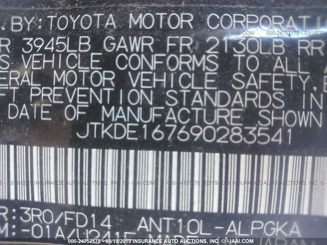 JTKDE167690283541 - 2009 TOYOTA SCION TC იასამნისფერი ფოტო 9