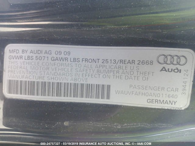 WAUVFAFH0AN011640 - 2010 AUDI A5 PRESTIGE GRAY photo 9