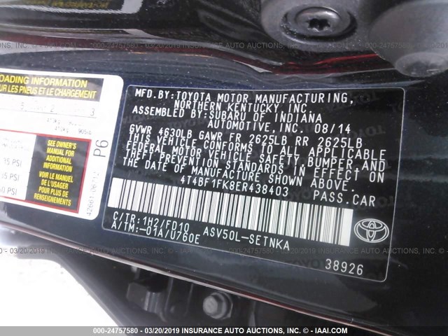 4T4BF1FK8ER438403 - 2014 TOYOTA CAMRY L/SE/LE/XLE Dark Blue photo 9