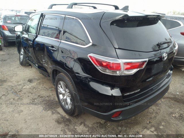 5TDJKRFHXFS219568 - 2015 TOYOTA HIGHLANDER XLE შავი ფოტო 3