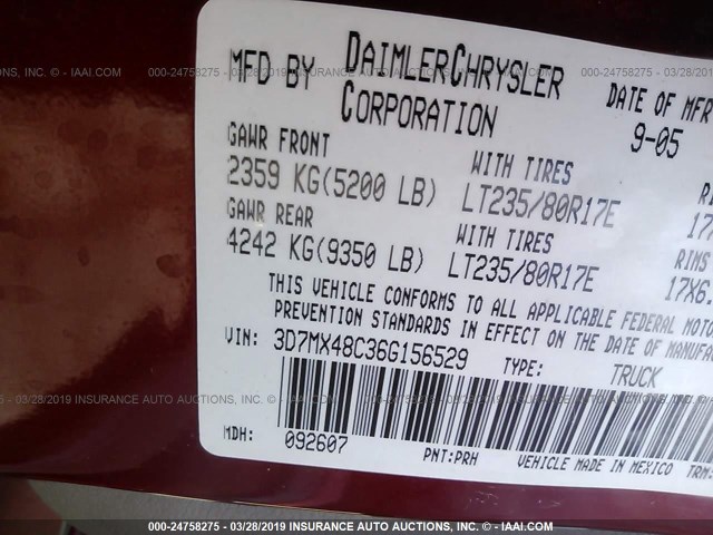 3D7MX48C36G156529 - 2006 DODGE RAM 3500 ST/SLT RED photo 9