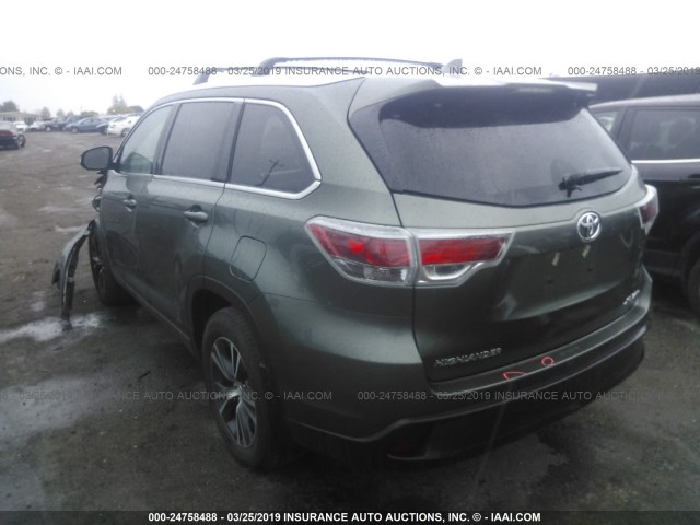 5TDJKRFH4GS348472 - 2016 TOYOTA HIGHLANDER XLE GREEN photo 3