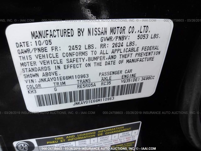 JNKAY01E66M110963 - 2006 INFINITI M35 SPORT BLACK photo 9