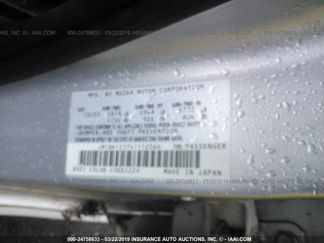 JM1BK123741112066 - 2004 MAZDA 3 S SILVER photo 9