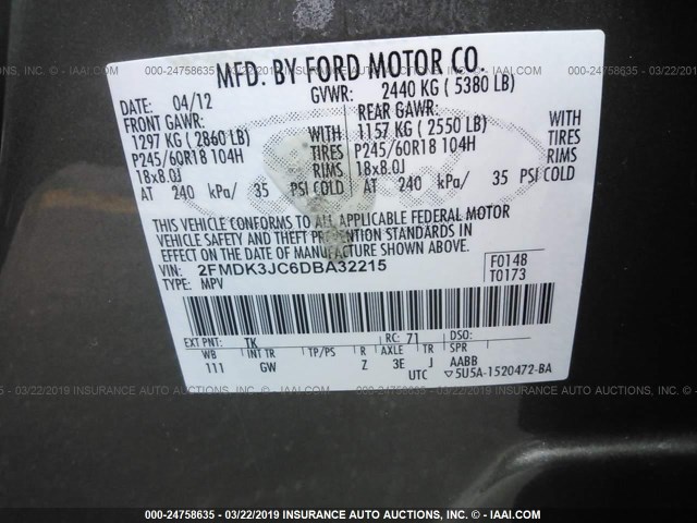 2FMDK3JC6DBA32215 - 2013 FORD EDGE SEL GOLD photo 9