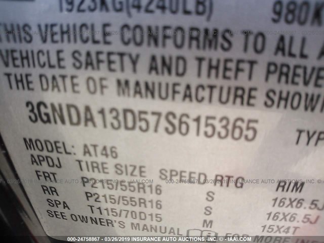 3GNDA13D57S615365 - 2007 CHEVROLET HHR LS Սև լուսանկար 9