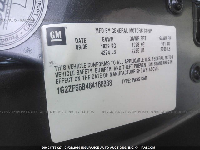 1G2ZF55B464168338 - 2006 PONTIAC G6 SE GRAY photo 9